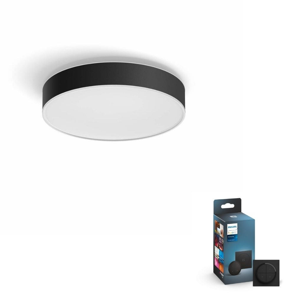 Philips Hue Bluetooth White Ambiance LED Deckenleuchte Enrave in Schwarz 19,2W 2450lm inkl. Tap Dial Schalter in Schwarz 381mm