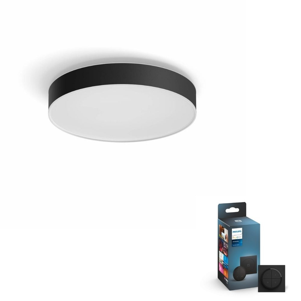 Philips Hue Bluetooth White Ambiance LED Deckenleuchte Enrave in Schwarz 33,5W 4300lm inkl. Tap Dial Schalter in Schwarz 425mm