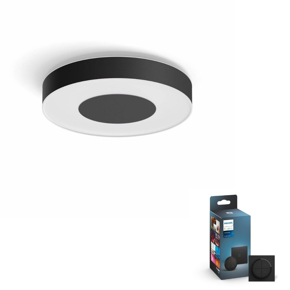 Philips Hue Bluetooth White & Color Ambiance LED Deckenleuchte Infuse in Schwarz 52,5W 3700lm inkl. Tap Dial Schalter in Schwarz 425mm