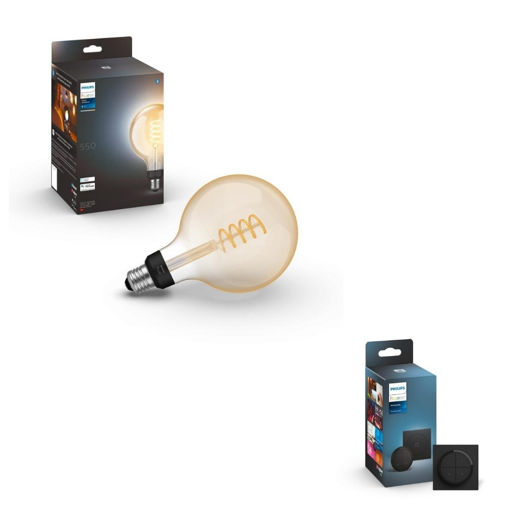 Philips Hue Bluetooth White Ambiance LED E27 Globe - G125 4,3W 550lm inkl. Tap Dial Schalter in Schwarz