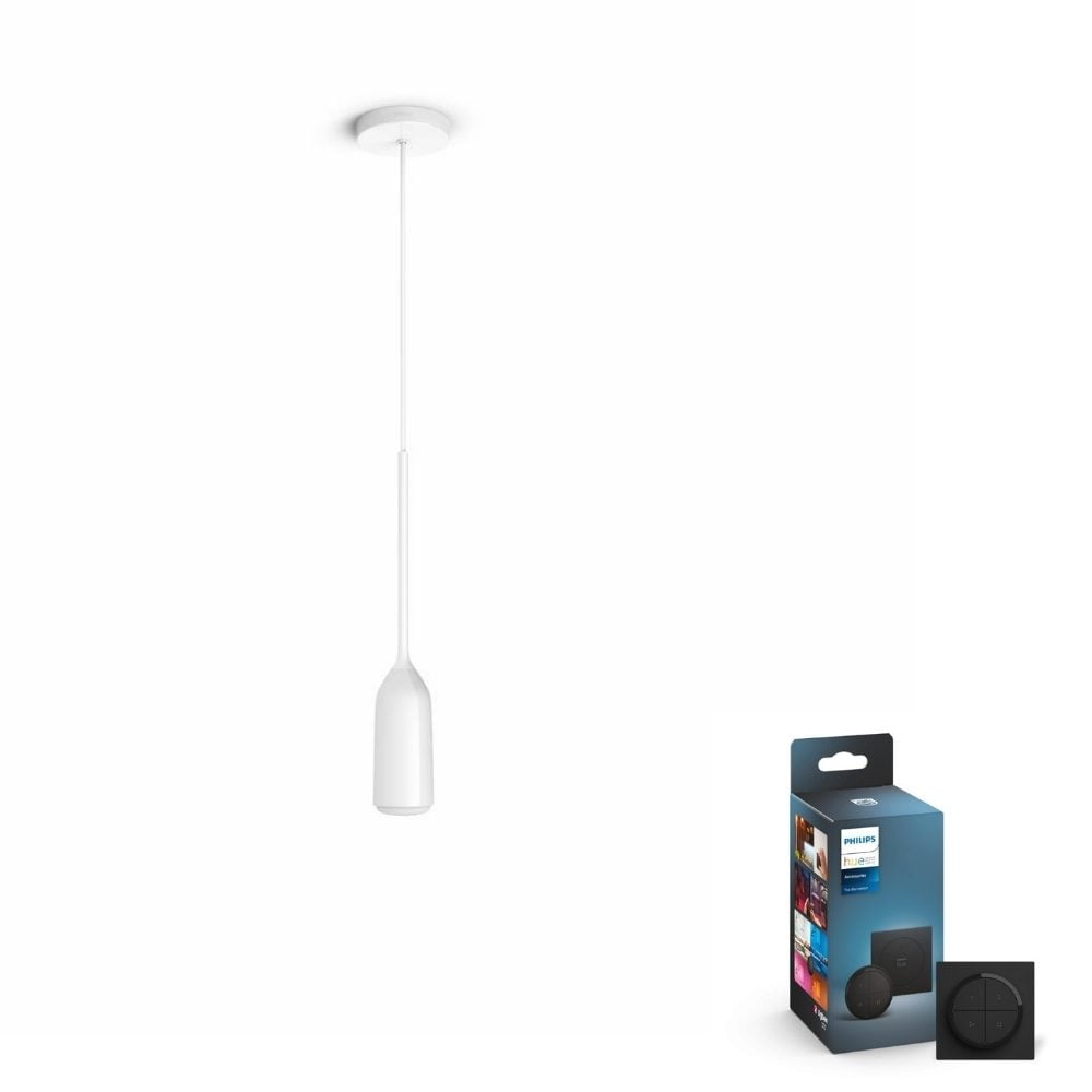 Philips Hue Bluetooth White Ambiance LED Pendelleuchte Devote in Wei 9W 806lm E27 inkl. Tap Dial Schalter in Schwarz