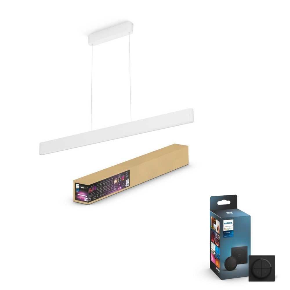 Philips Hue Bluetooth White & Color Ambiance Pendelleuchte Ensis in Weiß 2x 38W 5500lm inkl. Tap Dial Schalter in Schwarz