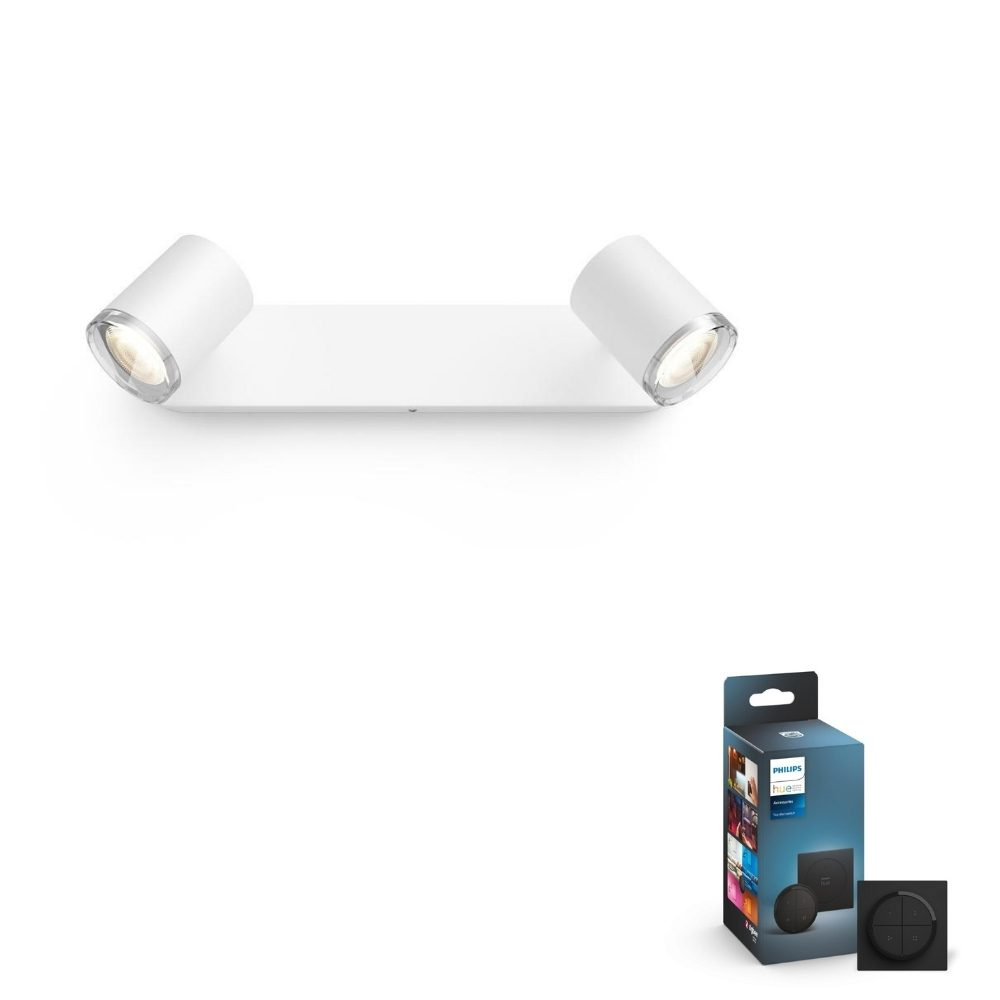 LED Philips Hue Badezimmerspot White Ambiance Adore in Weiß 10W 700lm GU10 2-flammig IP44 inkl. Tap Dial Schalter in Schwarz