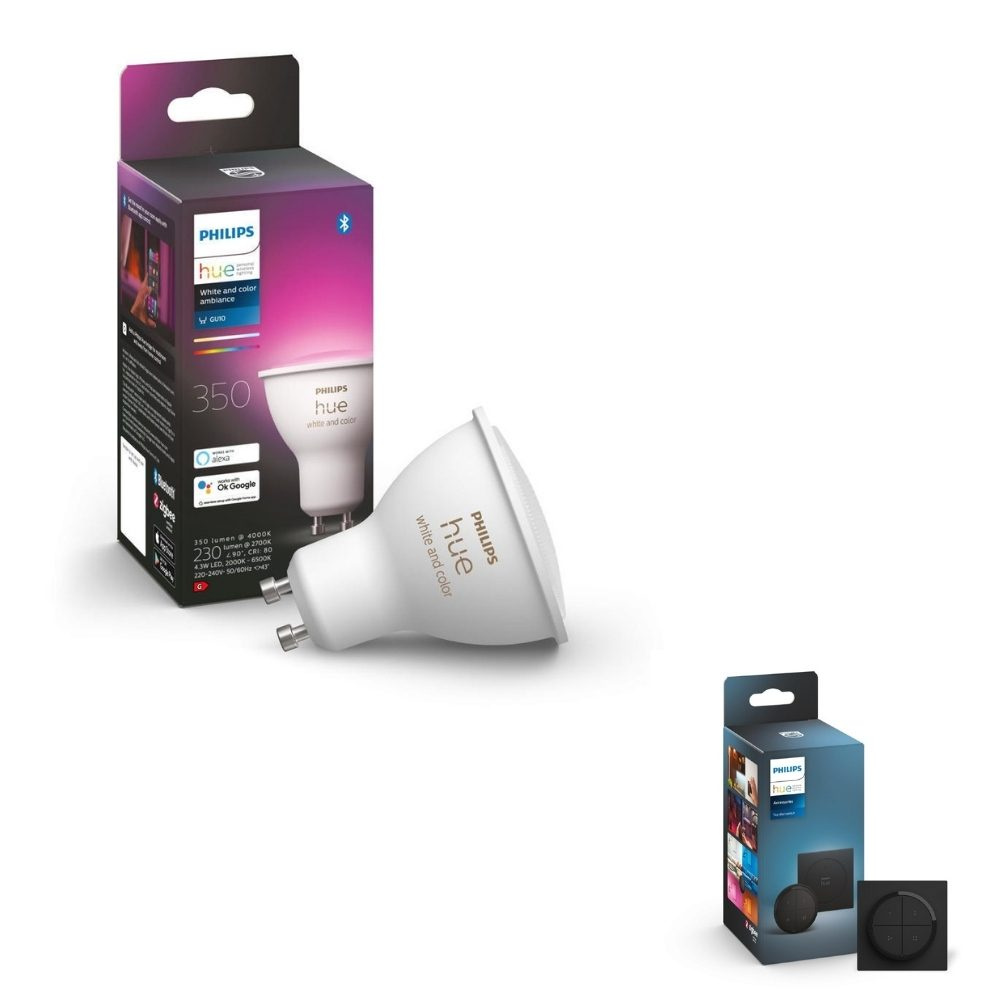 Philips Hue Bluetooth White & Color Ambiance LED GU10 4,3W 350lm Einerpack inkl. Tap Dial Schalter in Schwarz