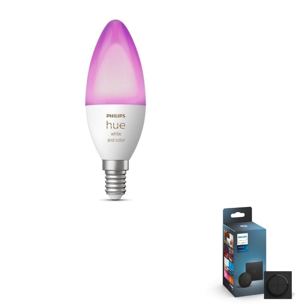 Philips Hue Bluetooth White & Color Ambiance LED E14 5,3W 470lm Einerpack inkl. Tap Dial Schalter in Schwarz