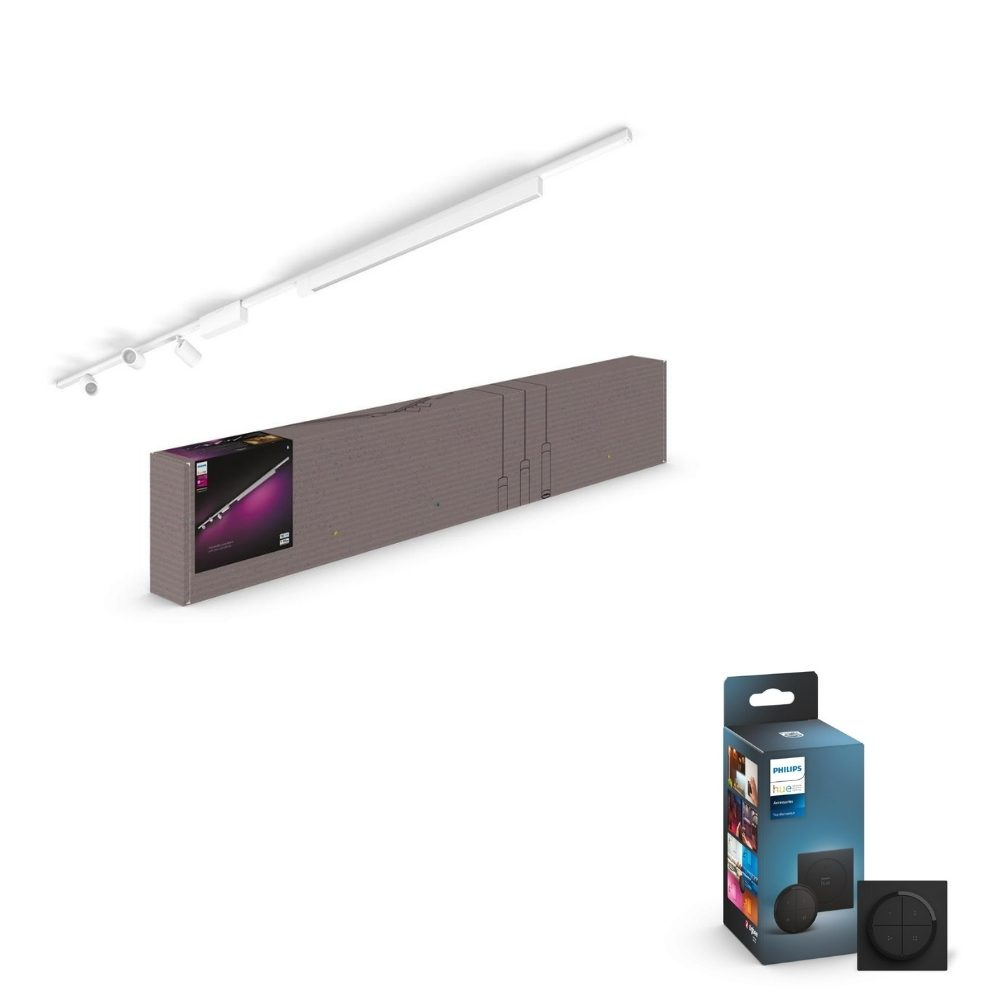 Philips Hue Bluetooth White & Color Ambiance Schienensystem Perifo 3x Spot + Lightbar in Wei 44,6W 3580lm Starter-Set inkl. Tap Dial Schalter in Schwarz