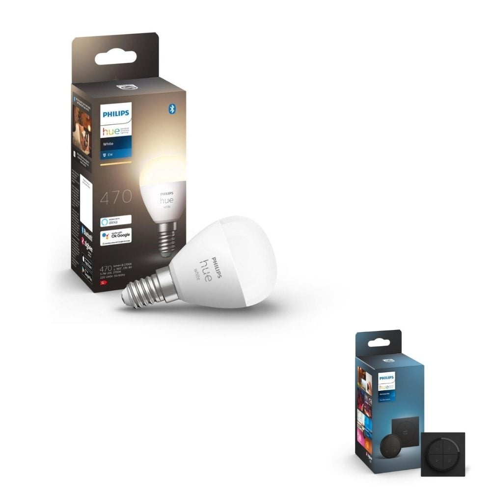 Philips Hue Bluetooth White LED E14 Tropfen - P45 5,7W 470lm inkl. Tap Dial Schalter in Schwarz