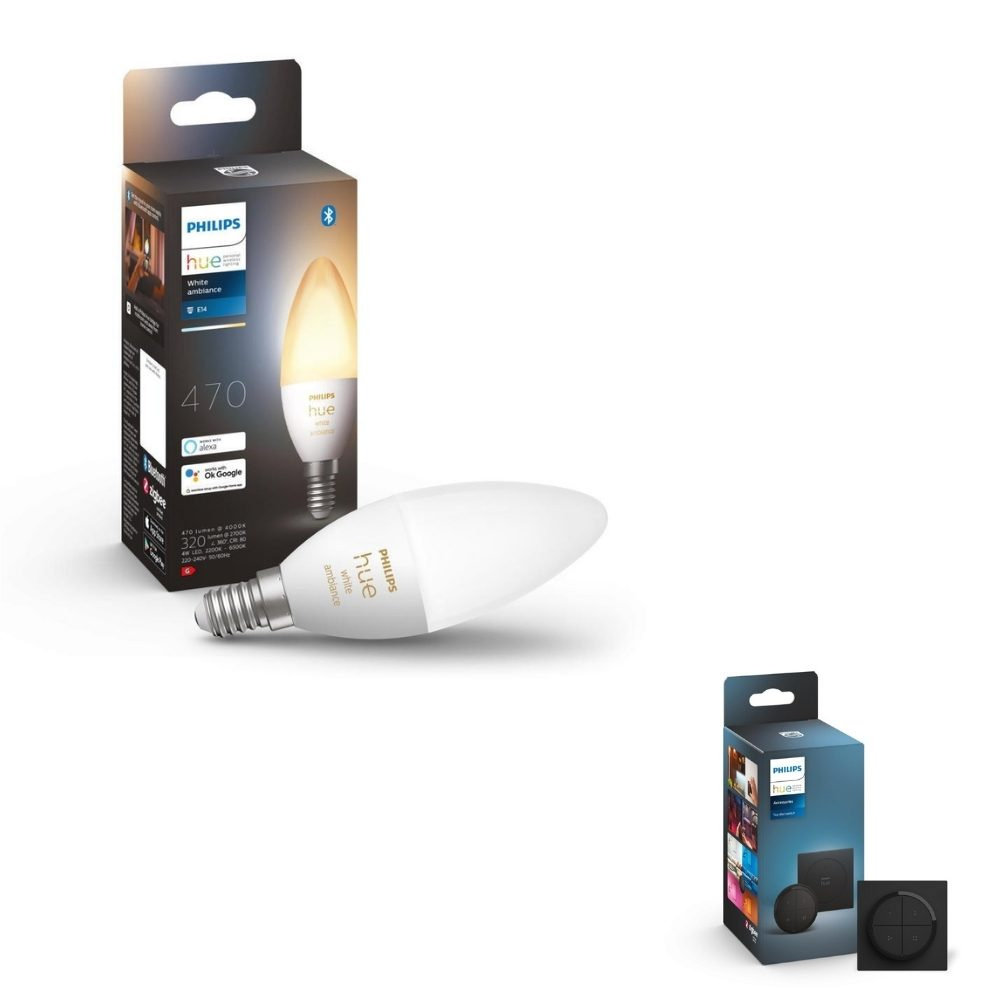 Philips Hue Bluetooth White Ambiance LED E14 5,2W 470lm inkl. Tap Dial Schalter in Schwarz