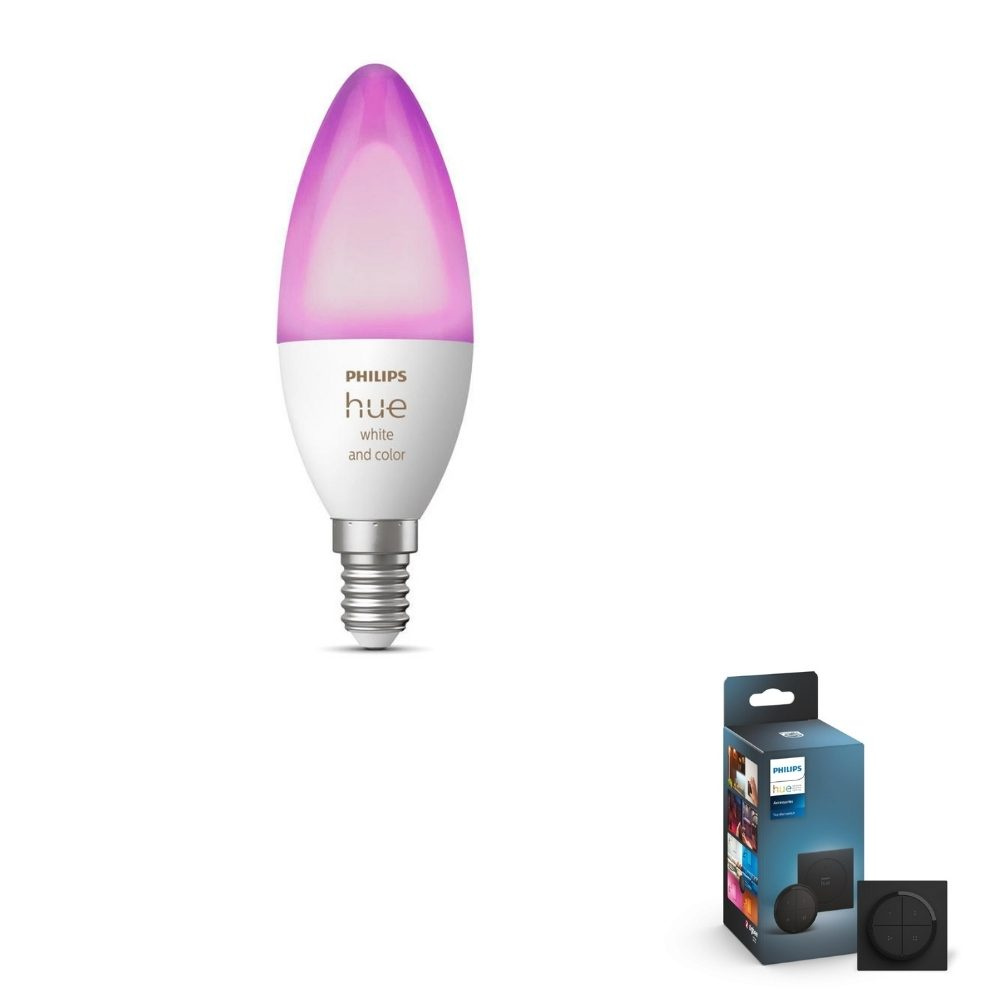 Philips Hue Bluetooth White & Color Ambiance LED E14 5,3W 470lm inkl. Tap Dial Schalter in Schwarz