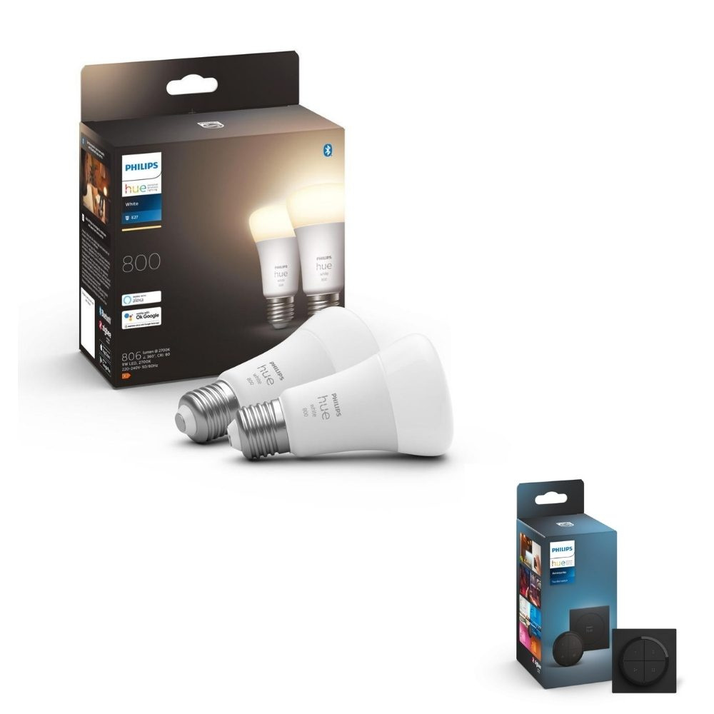 Philips Hue Bluetooth White LED E27 60W 800lm inkl. Tap Dial Schalter in Schwarz