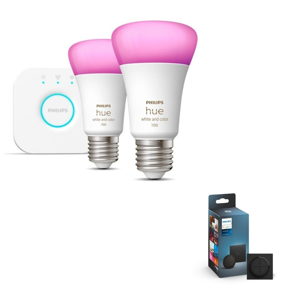 Philips Hue Bluetooth White & Color Ambiance LED E27 75W 800lm inkl. Bridge inkl. Tap Dial Schalter in Schwarz