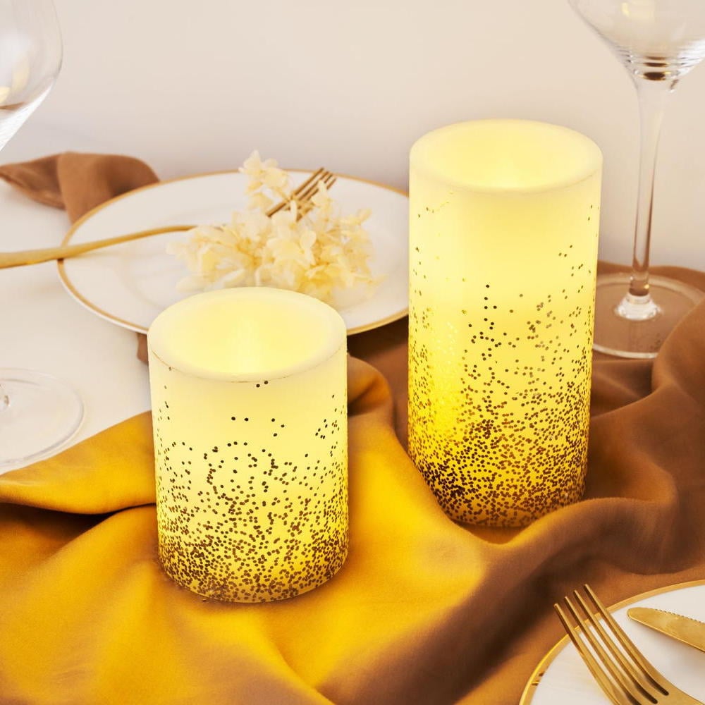 LED Wachskerze Golden Glitter in Elfenbein und Gold 2x 0,2W 4lm