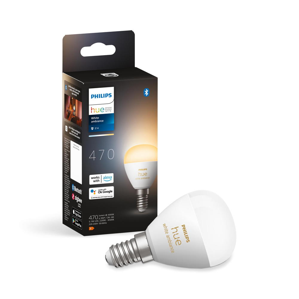 Philips Hue White Ambiance LED E14 Kugel in Wei 5,1W 370lm Einerpack