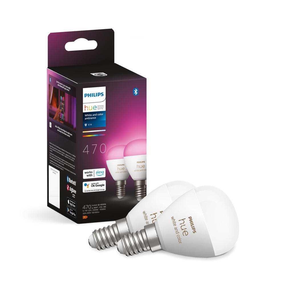 Philips Hue White & Color Ambiance LED E14 Luster in Wei 5,1W 370lm Zweierpack