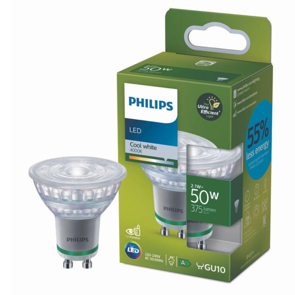 Philips LED Lampe Gu10 - Reflektor Par16 2,1W 375lm 4000K ersetzt 50W Einerpack