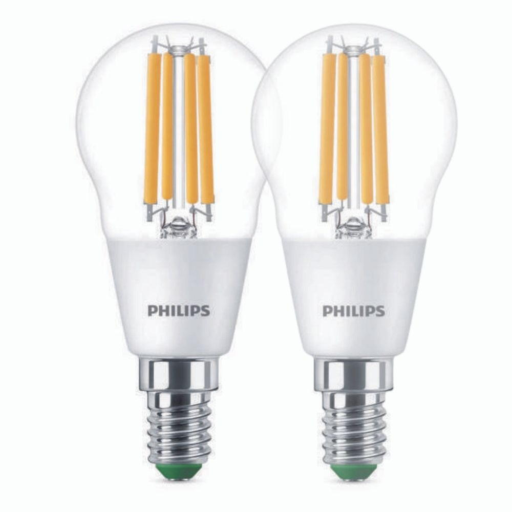 Philips LED Lampe E14 - Tropfen P45 2,3W 485lm 2700K ersetzt 40W Doppelpack