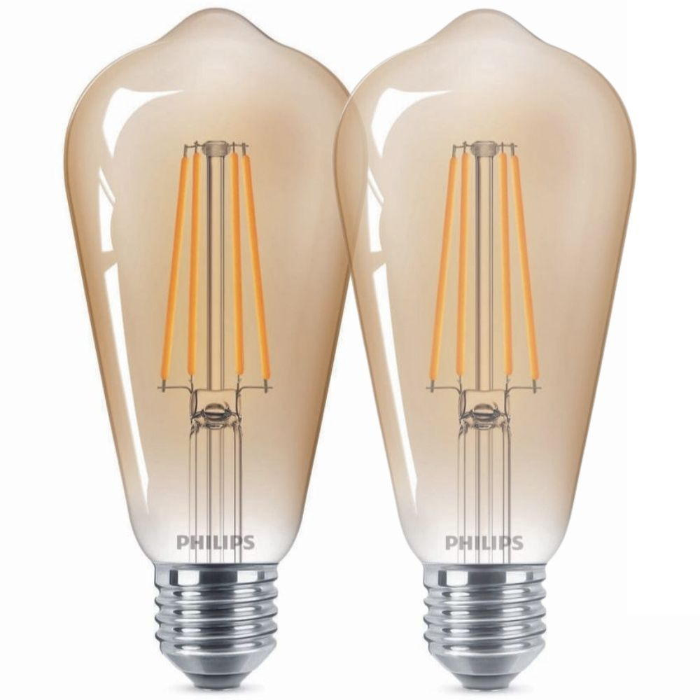 Philips LED Lampe E27 - St64 7W 470lm 1800K ersetzt 40W Doppelpack