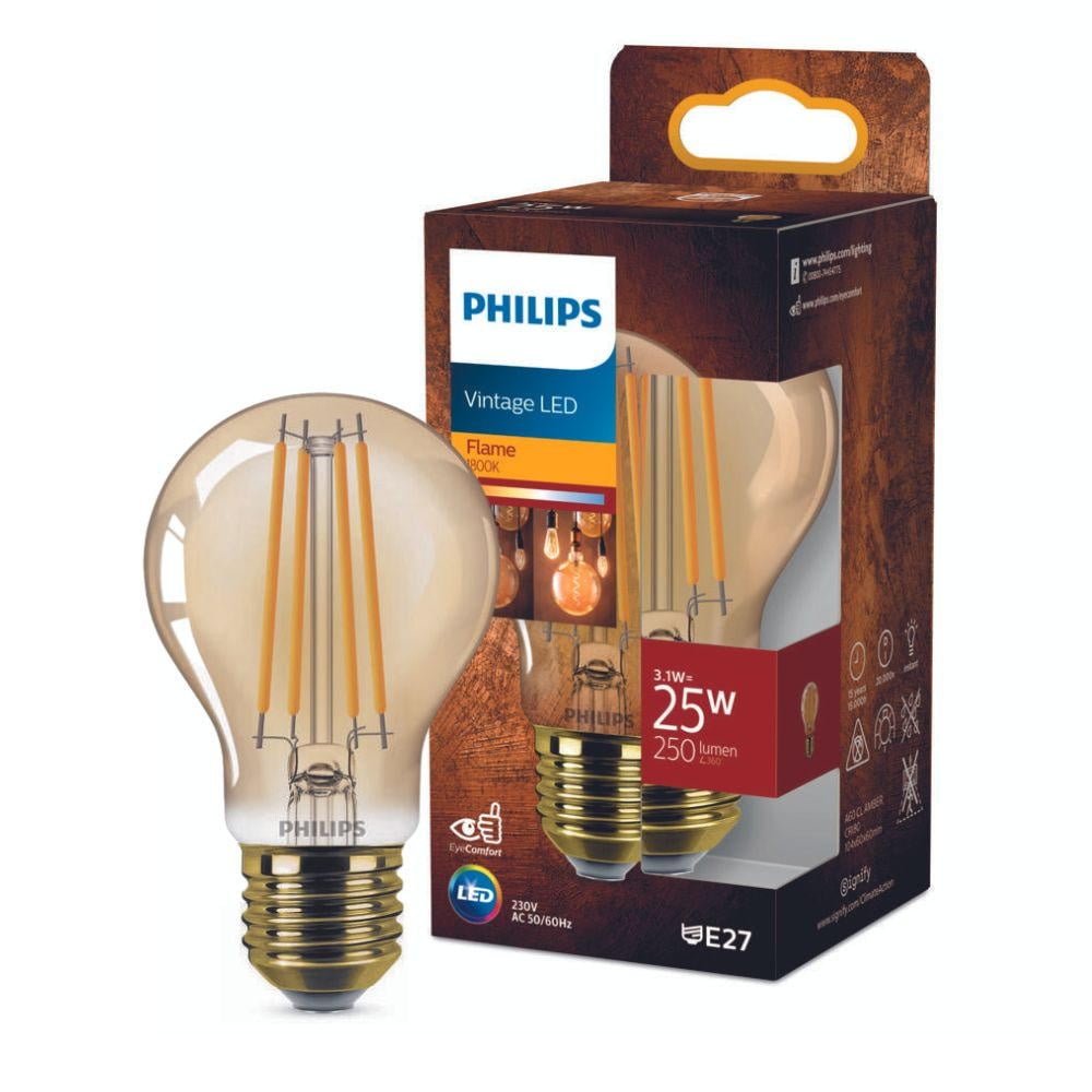 Philips LED Lampe E27 - Birne A60 3,1W 250lm 1800K ersetzt 25W