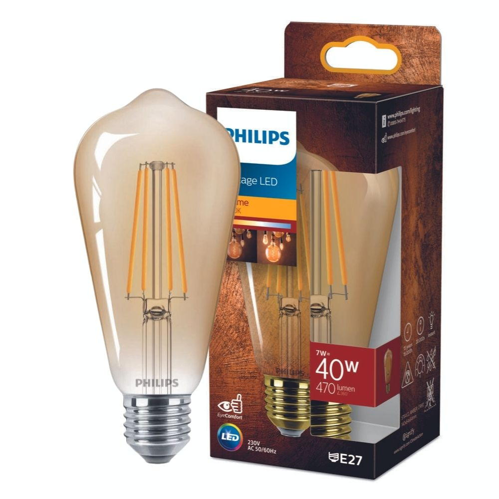 Philips LED Lampe E27 - St64 7W 470lm 1800K ersetzt 40W