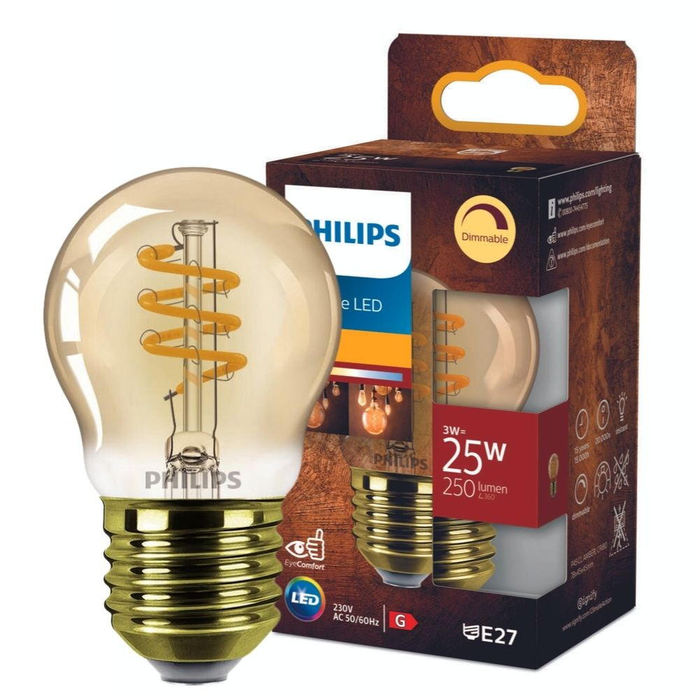 Philips LED Lampe E27 - Tropfen P45 3W 250lm 2200K ersetzt 25W