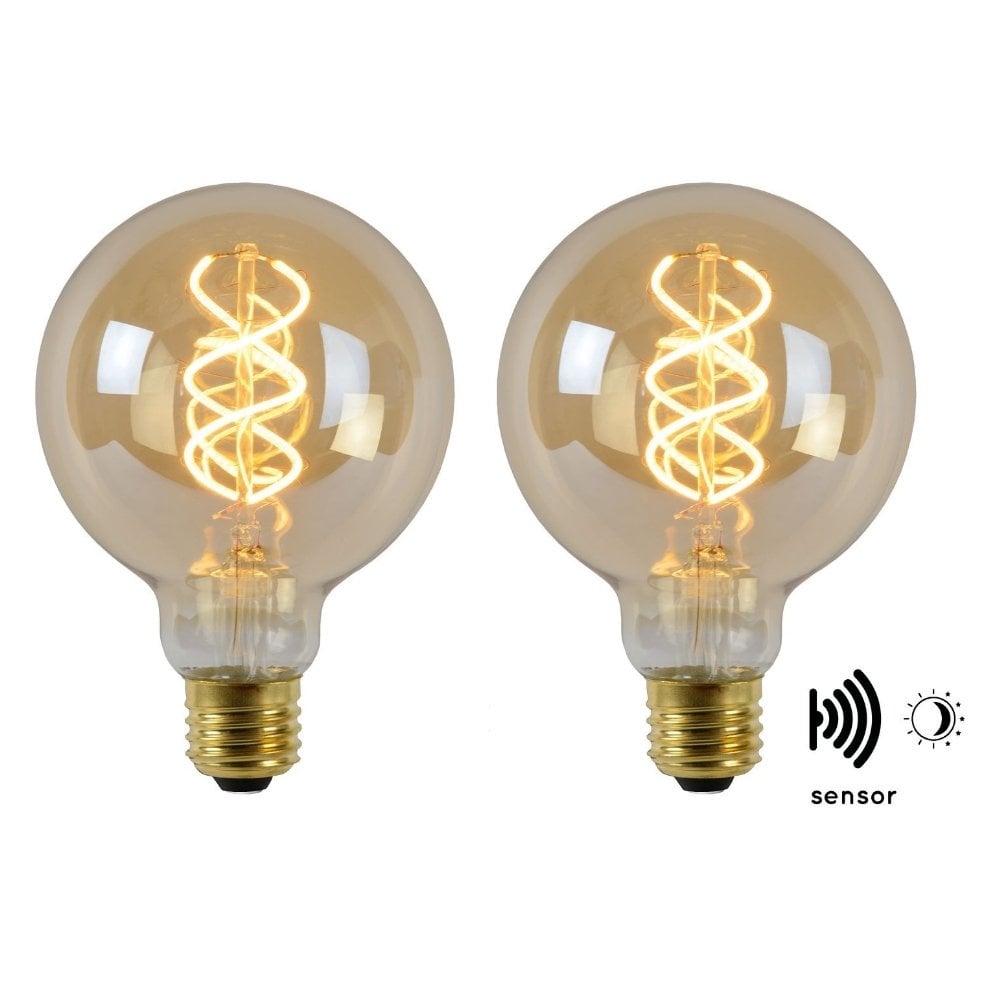 Vintage LED Lampe, Dmmerungssensor, E27, Globe G95, Filament, 4W, 230lm, 2200K 2er-Pack