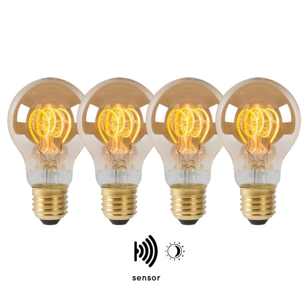 Vintage LED Lampe, Dmmerungssensor, E27, Tropfen P45, Filament, 4W, 230lm, 2200K 4er-Pack