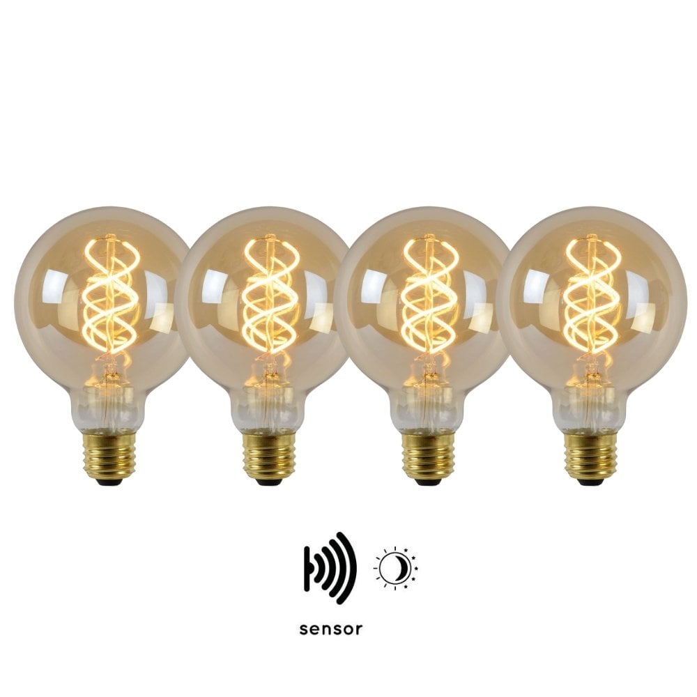 Vintage LED Lampe, Dmmerungssensor, E27, Globe G95, Filament, 4W, 230lm, 2200K 4er-Pack
