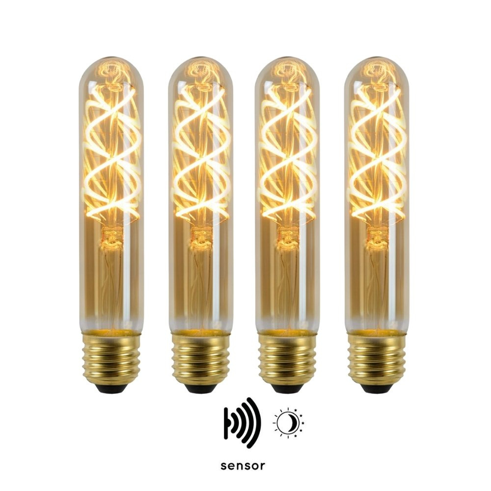 Vintage LED Lampe, Dmmerungssensor, E27, Rhre T32, Filament, 4W, 230lm, 2200K 4er-Pack