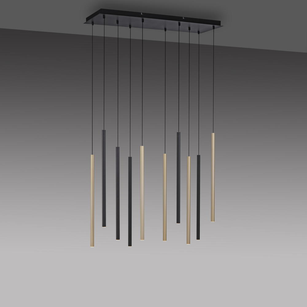 LED Pendelleuchte Flute in Schwarz und Messing-matt 10x 4,2W 5200lm