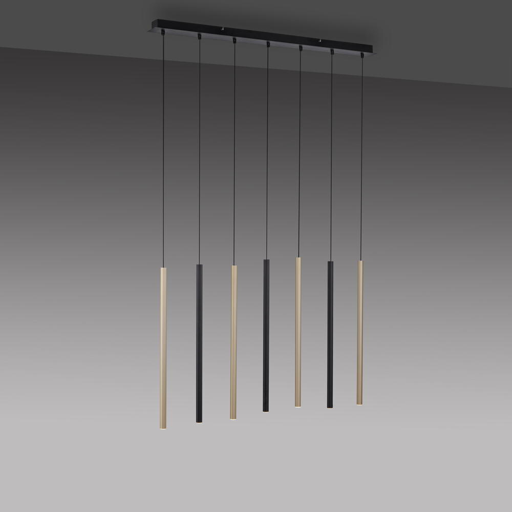 LED Pendelleuchte Flute in Schwarz und Messing-matt 7x 4,2W 3640lm
