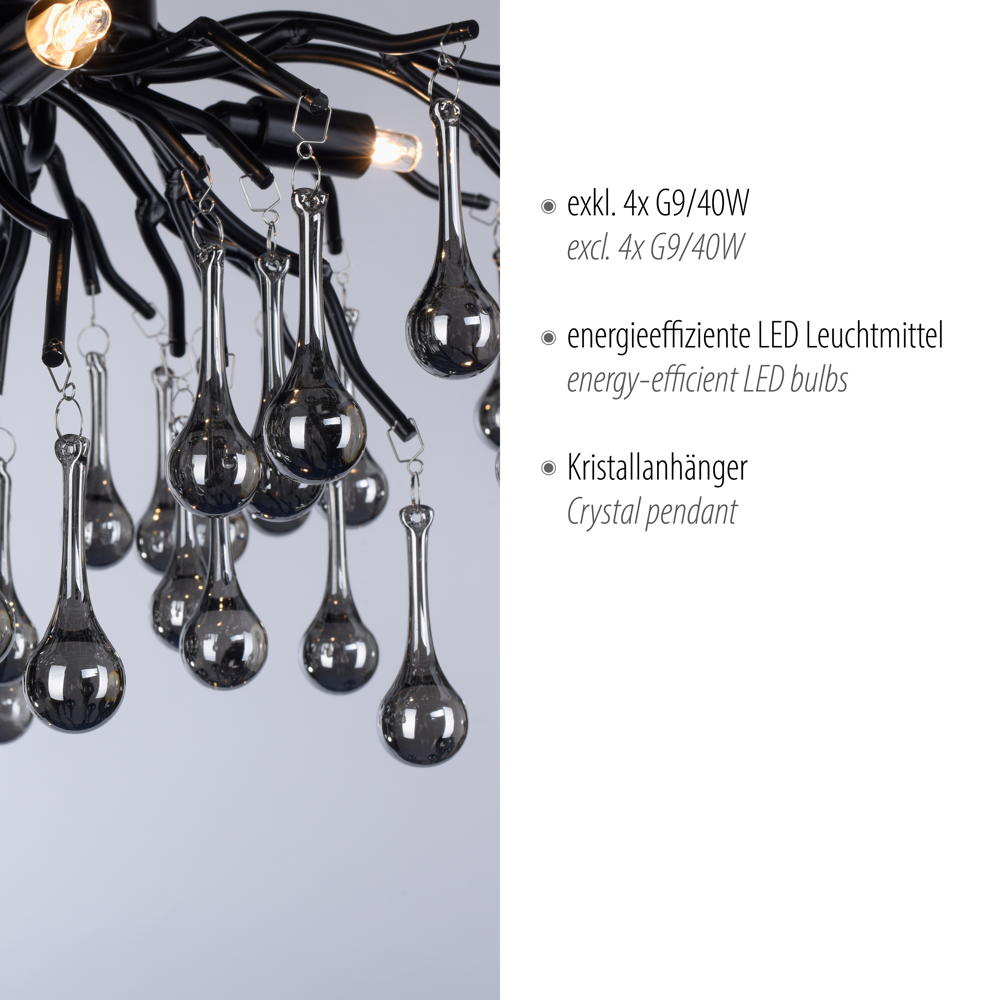 G9 Icicle | in Schwarz-transparent und 8090-18 4-flammig Deckenleuchte | Schwarz Paul Neuhaus