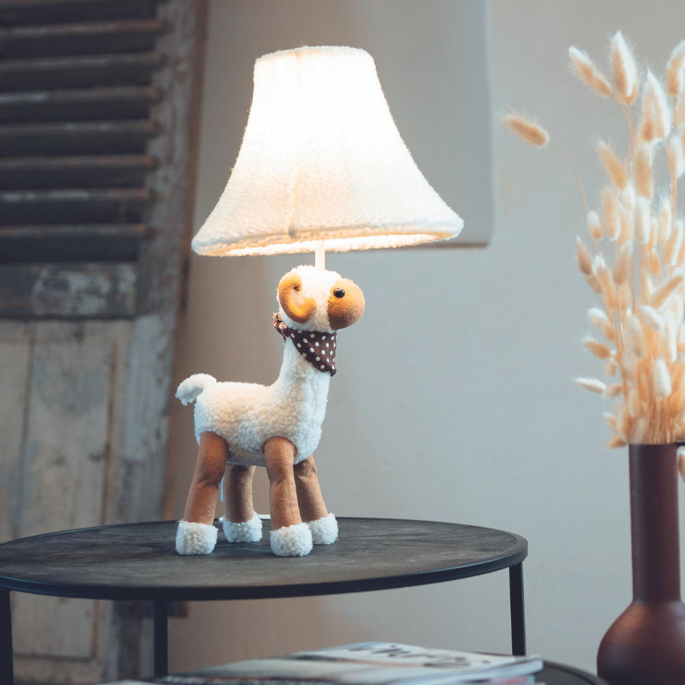 Weiß und in Tischleuchte LED HL10007 das 470lm 4W Schaf Happy Wolle | Braun 5 Lamps |