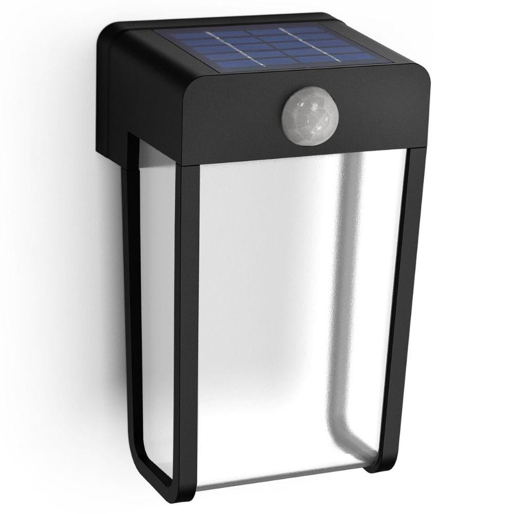 LED Solar Wandleuchte Shroud in Schwarz und Transparent 2,3W 250lm IP44 mit Bewegungsmelder und Dmmerungssensor