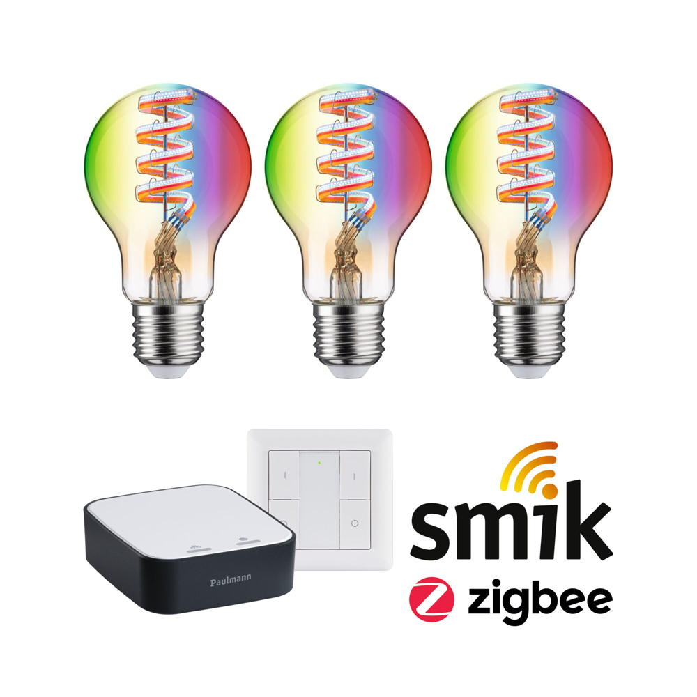 Smartes Zigbee 3.0 LED Starter Set Smik E27 - Birne A60 3x 6,3W 470lm RGBW