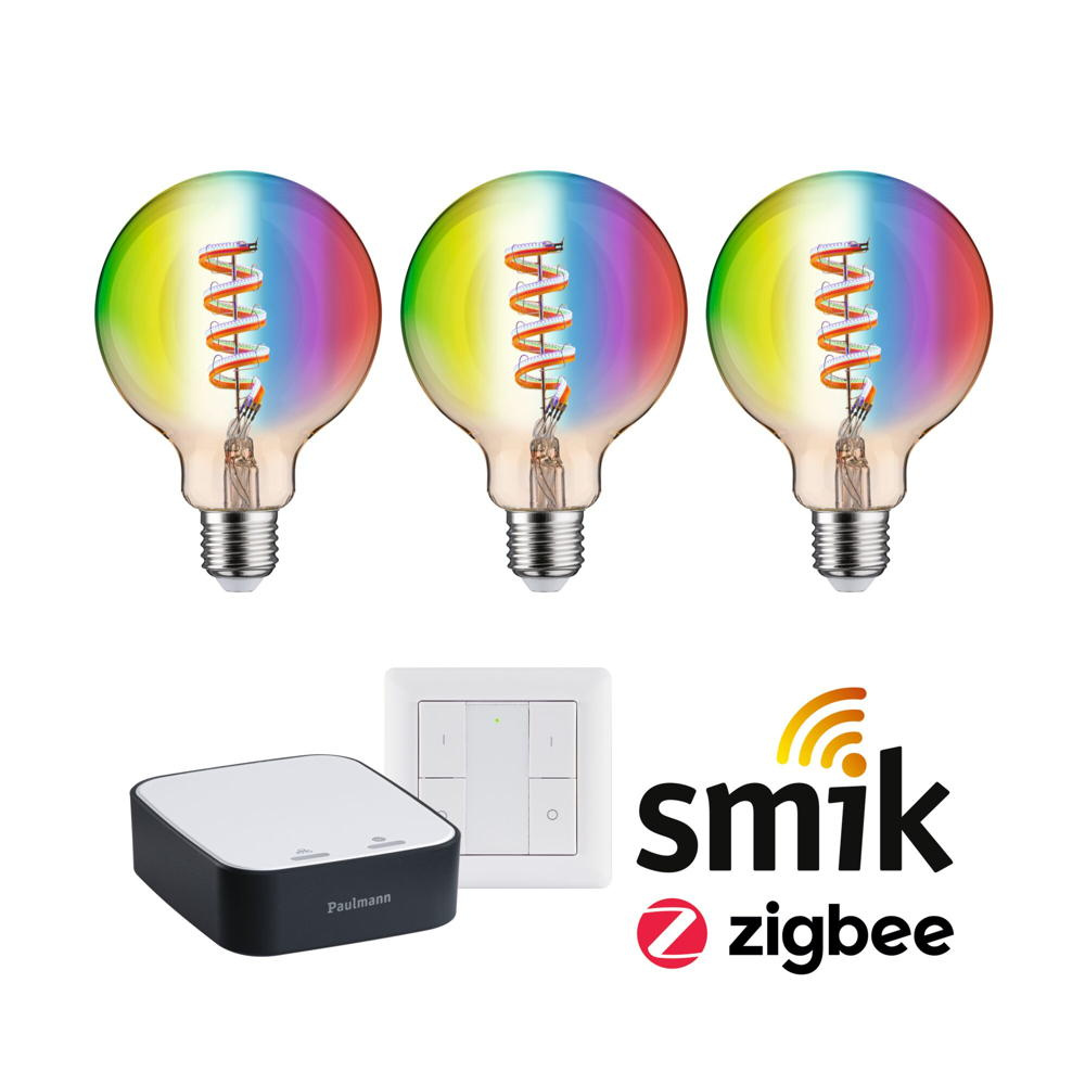 Smartes Zigbee 3.0 LED Starter Set Smik E27 - Globe G95 3x 6,3W 470lm RGBW