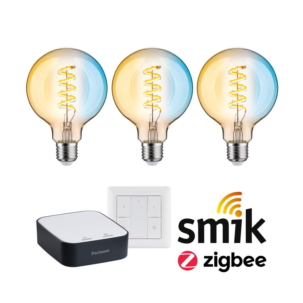 Smartes Zigbee 3.0 LED Starter Set Smik E27 - Globe G95 3x 7,5W 600lm tunable white