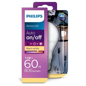 Philips LED Lichtsensor Lampe, E27 Standardform A60, matt, warmweiße Lichfarbe (Energieklasse A+)